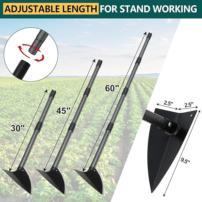 Hoe Garden Tool, Triangle Hoe Gardening Weeding Tool, 60" Long Handle Heavy Duty Manual Weeder Gardening Hand Tools for Weeding, Digging, Loosening Soil-VerdiqueGarden