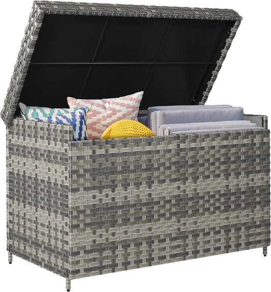 YITAHOME 230 Gallon Deck Box, XXL Wicker Outdoor Storage Box, All-Weather Storage Organizer for Patio Furniture, Outdoor Cushions, Pool Storage and Garden Tools (Grey)-VerdiqueGarden