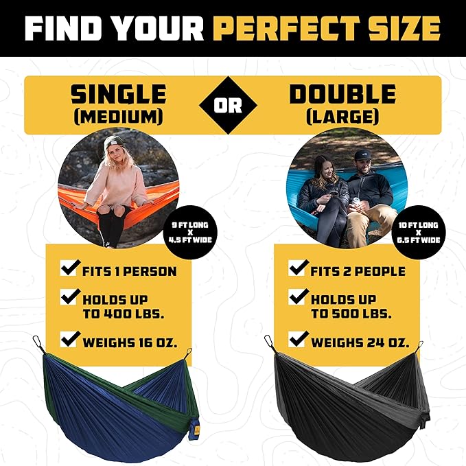Wise Owl Outfitters Camping Hammock – 500lbs Portable Hammock with Tree Straps - Travel, Backpacking, Hiking, Outdoors Camping Gear - Single or Double-VerdiqueGarden