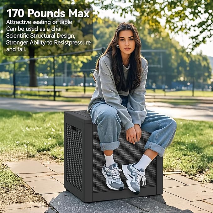 KAMABOKO 30 Gallon Outdoor Storage Box, Resin Deck Boxes Indoor and outdoor, Waterproof Storage Box Lockable Lid for Garden Tools, Package Delivery, Pool Supplies, Patio Cushions, Black-VerdiqueGarden