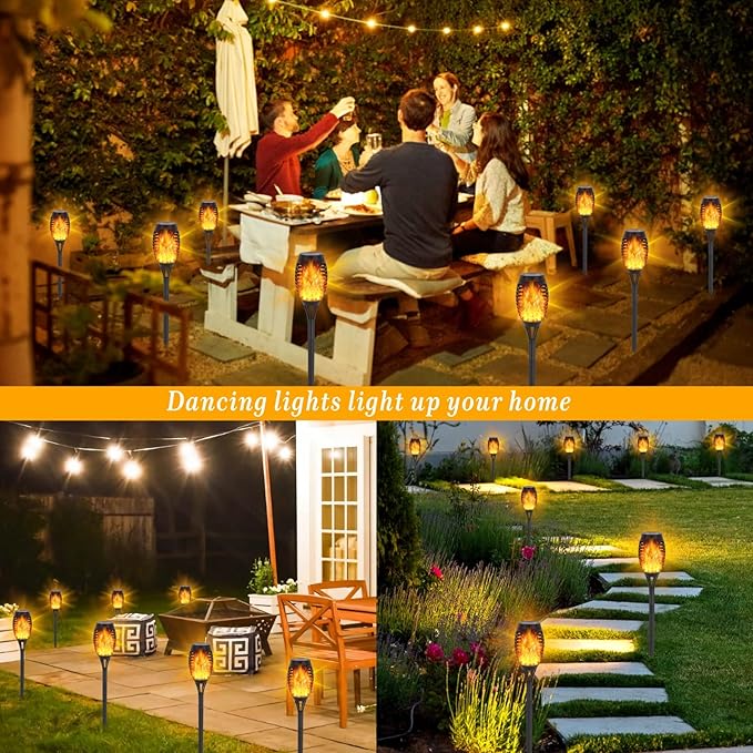 Solar Lights Outdoor, 12Pack Solar Torch Light with Flickering Flame for Garden Decor, Waterproof Outdoor Lighting Landscape, LED Flame Torches for Outside Patio Pathway Yard Decorations-VerdiqueGarden