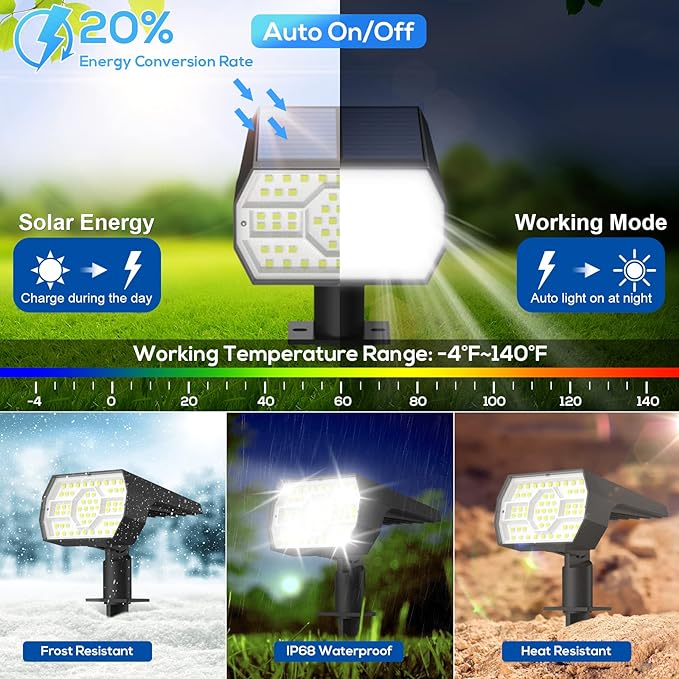 NYMPHY Solar Lights Outdoor Waterproof IP68, 56 LED 3 Lighting Modes Solar Powered Garden Yard Spot Solar Lights for Outside Landscape- 6 Pack (Cool White)-VerdiqueGarden