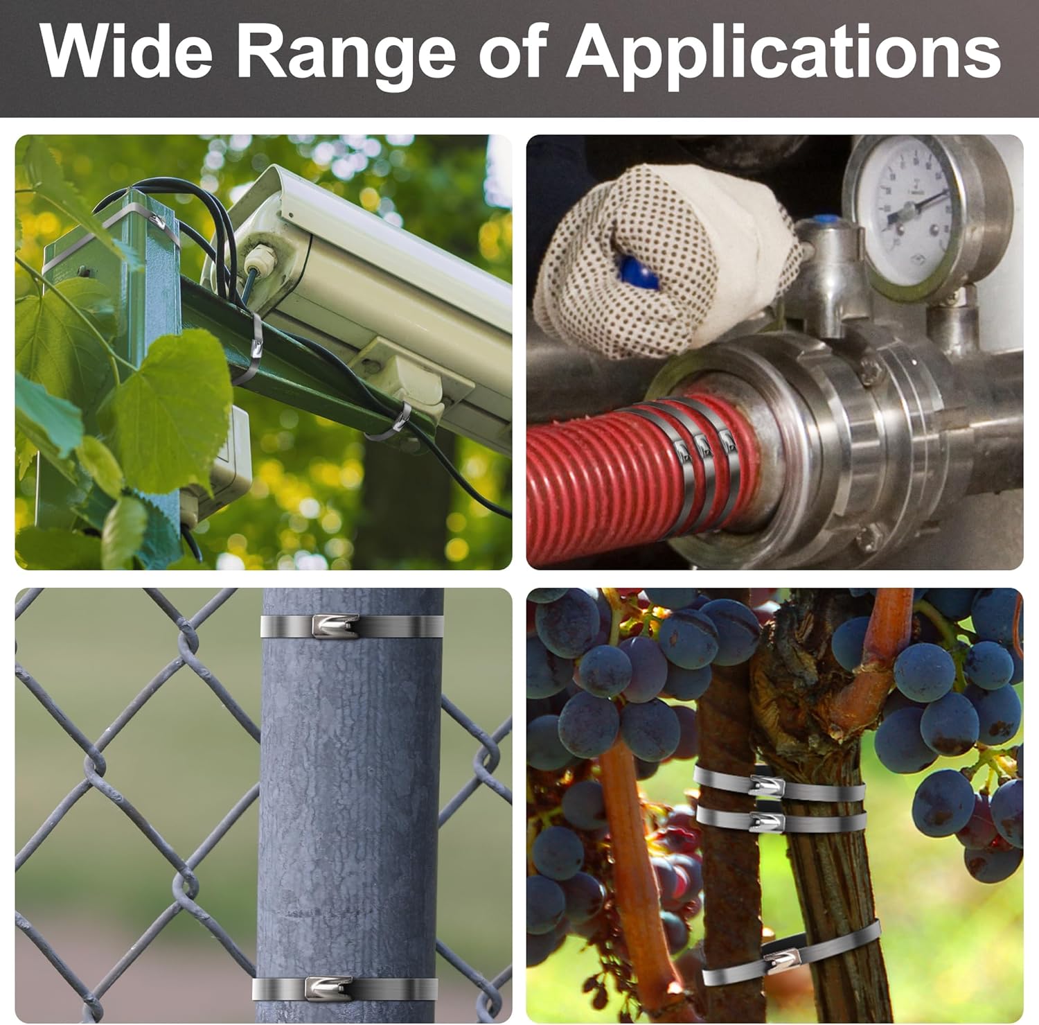 Foneso Metal Zip Ties (7.9 Inch 500PCS), 304 Stainless Steel Short Zip Ties Multi-Purpose Heavy Duty Self-Locking Cable Ties for machinery, fence, vehicles, farms, cables, pipesas well-VerdiqueGarden