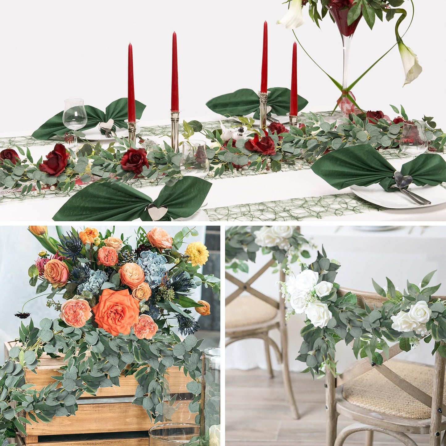 RECUTMS 2Pack Artificial Eucalyptus Garland with Willow Leaves 6Feet Fake Hanging Plant Silk Eucalyptus Willow Leaves Ivy Garland Faux Greenery for Indoor Outdoor Wedding Party Home Table Arch Decor-VerdiqueGarden