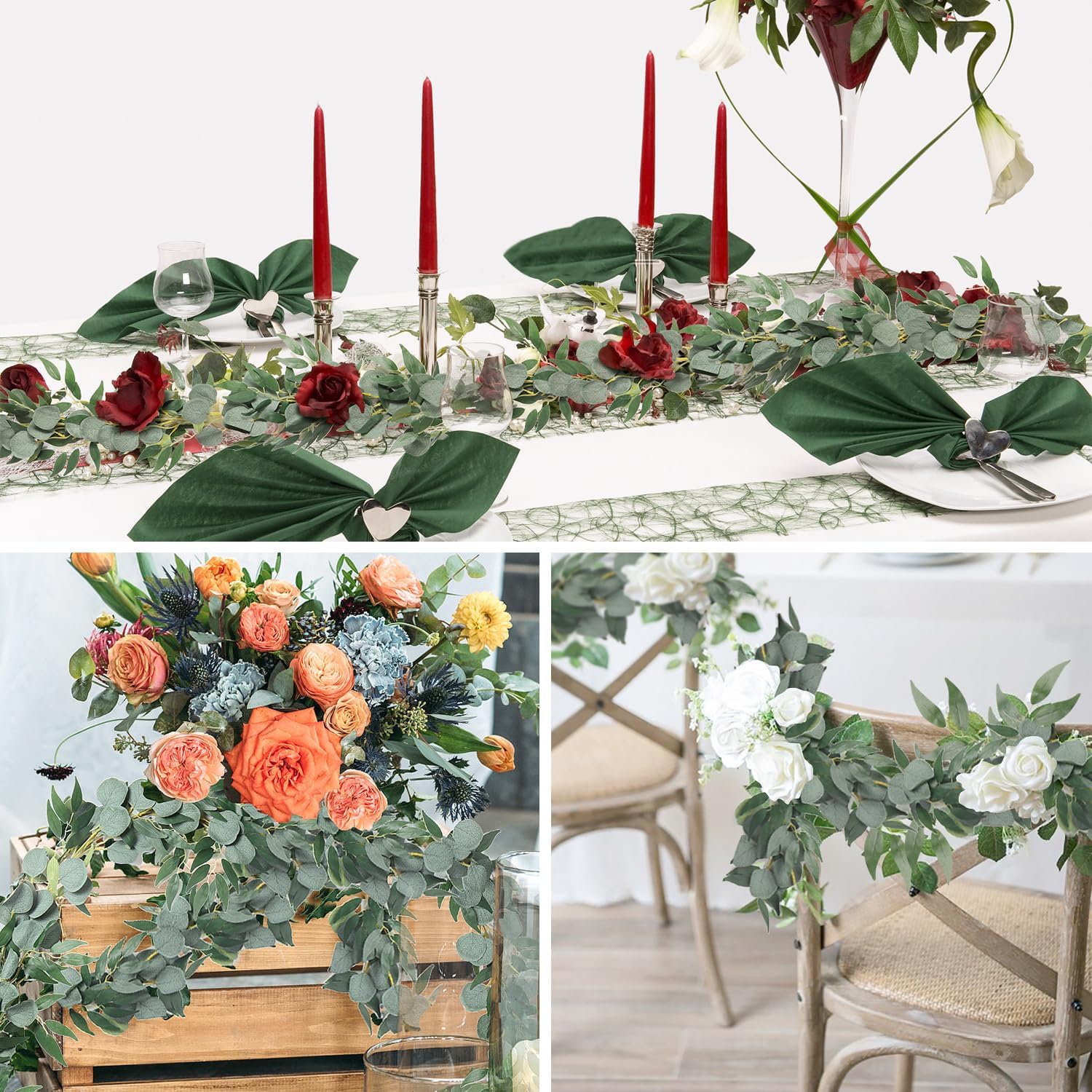 RECUTMS 2Pack Artificial Eucalyptus Garland with Willow Leaves 6Feet Fake Hanging Plant Silk Eucalyptus Willow Leaves Ivy Garland Faux Greenery for Indoor Outdoor Wedding Party Home Table Arch Decor-VerdiqueGarden