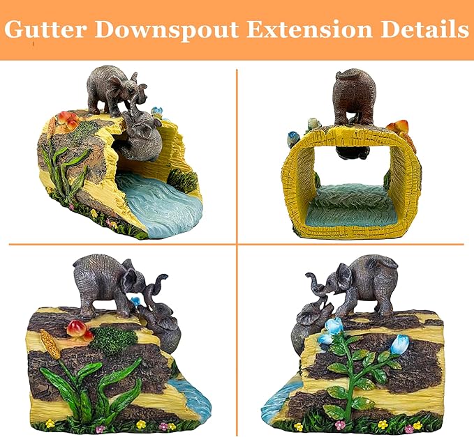 Elephant Sculpture 3"x4" Gutter Downspout Extension, Outdoor Decor Sculpture, Garden Animal Statue, Gutter Diverter Rain, Decorative Gutter Extension Downspout, Eco-Friendly and Durable-VerdiqueGarden