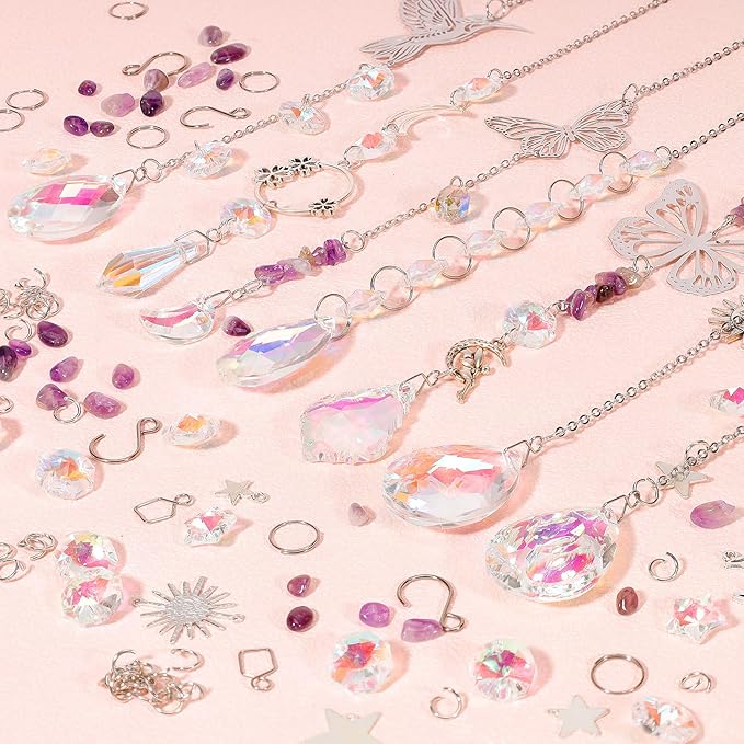 10 Set DIY Suncatcher Making Kits,Crystal Suncatcher Prism Hanging Kit with Hooks/Chain Rainbow Maker,Make Your Own Decorative Hanging Suncatcher for Adults Wedding Windows Home Garden-VerdiqueGarden