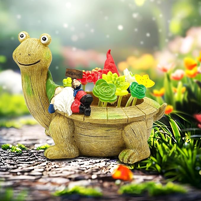 Solar Garden Statues, Turtle Garden Decor Outdoor Solar Lights, Mom Gifts for Mothers Day Grandma Wife Daughter, Cute Tortoise Figurine Yard Decorations Outdoor for Patio, Balcony, Lawn Ornament-VerdiqueGarden
