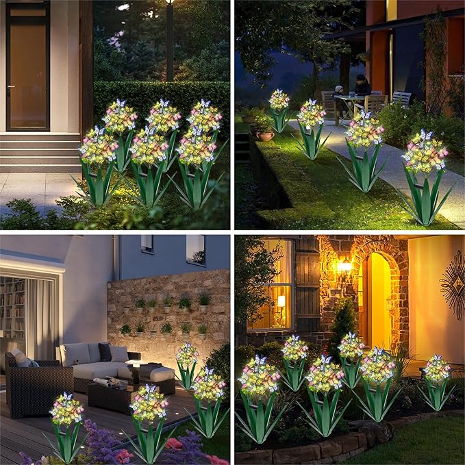 Homight Solar Metal Agave Butterfly Flower Stick Garden Sculpture - Outdoor Christmas Lights With Swaying Butterfly Sunflower - Solar Outdoor Gift (3 PCS Green)-VerdiqueGarden