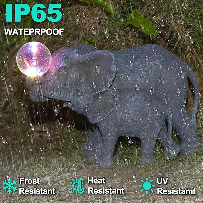 Solar Elephant Statues Lights for Outdoors Garden Decor, Large Outdoor Elephant Statues, Modern Elephant Resin Statue Decorations with Color-Changing Bulb, Unique Housewarming Gifts for Mom, Women-VerdiqueGarden