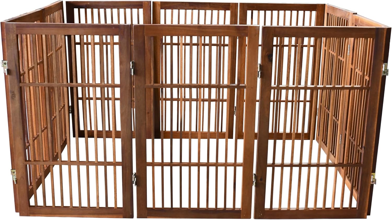 Pet Dog Gate Strong and Durable Freestanding Folding Acacia Hardwood Portable Wooden Fence Indoors or Outdoors by Urnporium (Brown Pet Gate, 10 Panel 30" Tall)-VerdiqueGarden