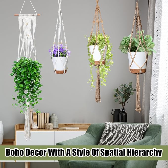 Hoteam 12 Pcs Macrame Plant Hangers Macrame Hanging Planters for Indoor Plants Handmade Boho Hanging Baskets Flower Pots Holder for Outdoor Home Wall Decor-VerdiqueGarden