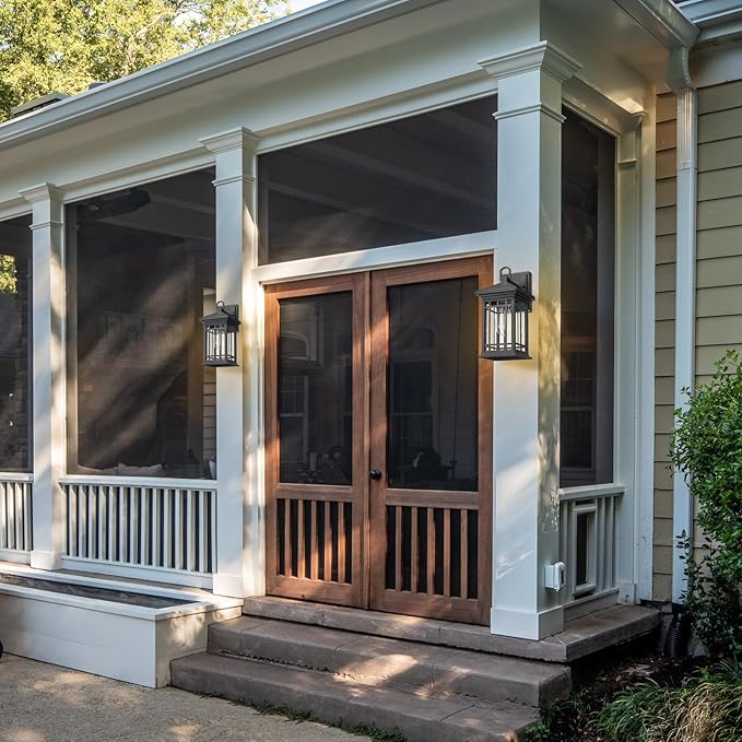 Outdoor Porch Lights Wall Mount, 12.4 Inch Outdoor Wall Lantern With E26 Sockets & Seeded Glass, Classic Exterior Lighting Fixtures, Waterproof Porch Light Fixtures For Garage (Bulbs Not Include)-VerdiqueGarden