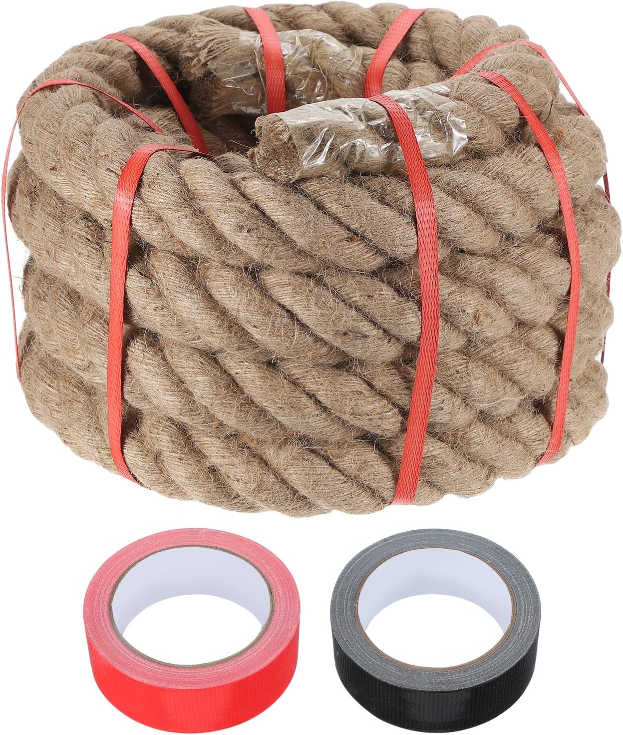 MECCANIXITY Jute Rope 2 Inch x 20ft, Thick Twine Rope Ropes Braided Jute Twine Natural Brown Burlap Cord String Heavy Twisted with Tapes for Decorative Crafts Railing Swing Tug of War-VerdiqueGarden