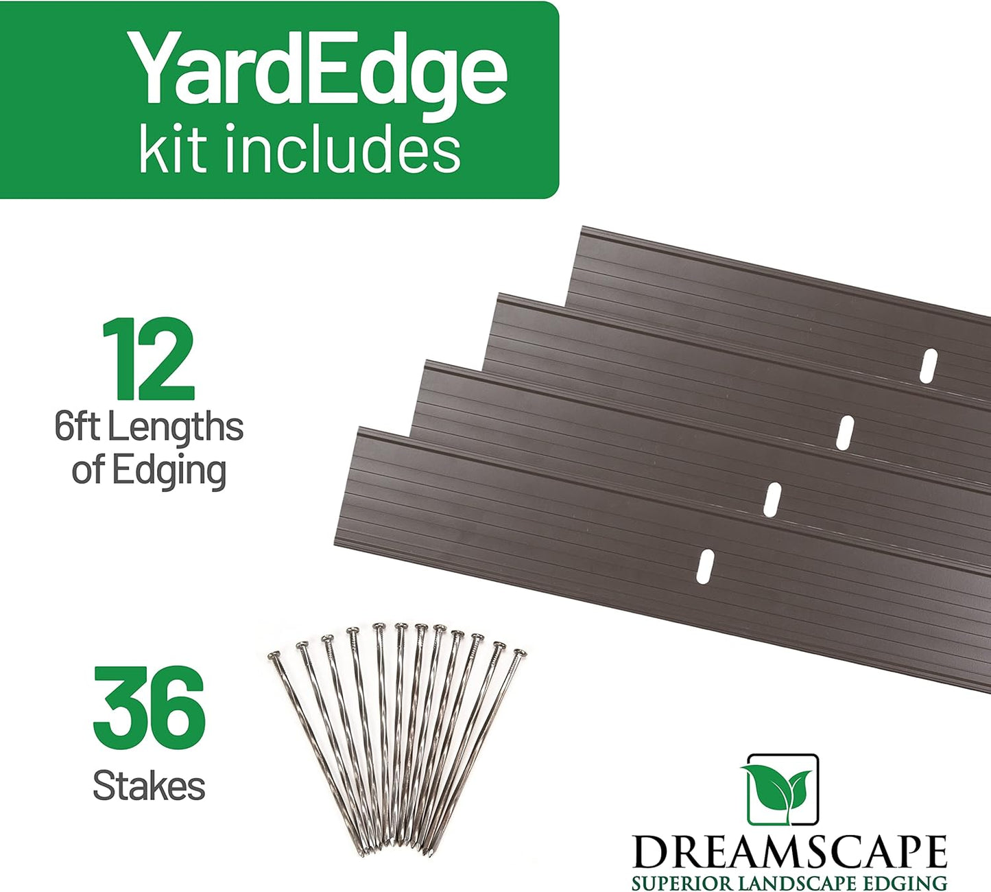 Dreamscape YardEdge Aluminum Landscape Edging - 12 Strips, 6ft Each (72ft Total), Bronze Duraflex Paint - Professional Quality Landscaping Border, Metal Divider for Lawn, Garden, Flowerbed-VerdiqueGarden