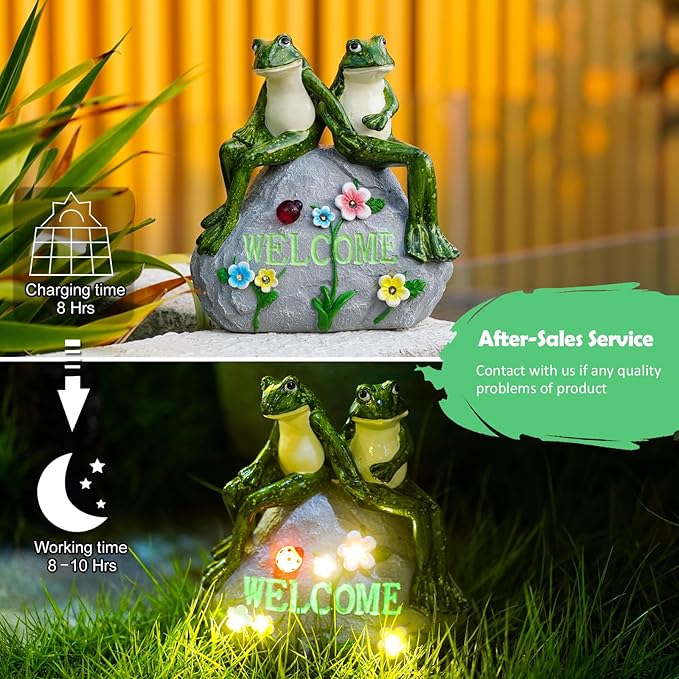 Nacome Solar Garden Outdoor Statues Frog with Succulent and 7 LED Lights - Lawn Decor for Patio, Balcony, Yard Ornament - Unique Housewarming Gifts-VerdiqueGarden