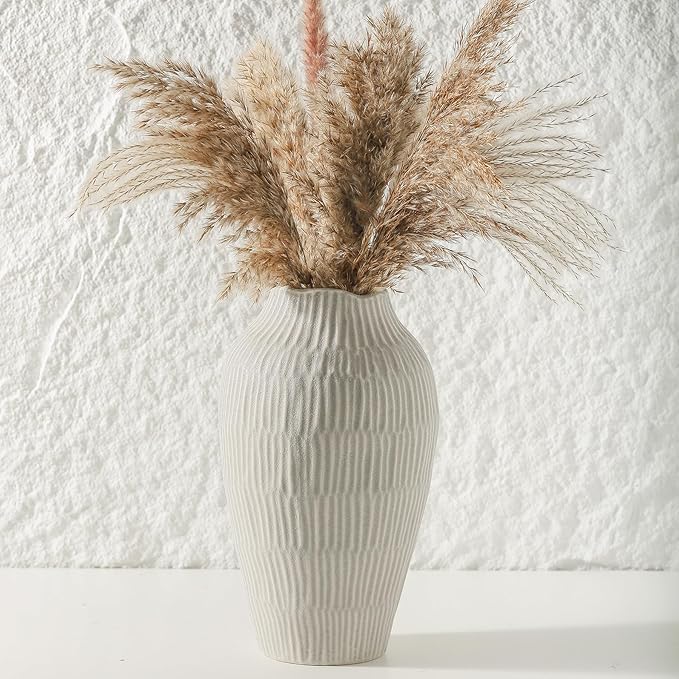 Ceramic Vase for Home Decor,11.6 Inch Flower Vases,Decorative Blue Vase for Pampas Grass,Modern Art Texture Vases for Home Entryway Living Room Dining Table Farmhouse Office Decor(Grey)-VerdiqueGarden