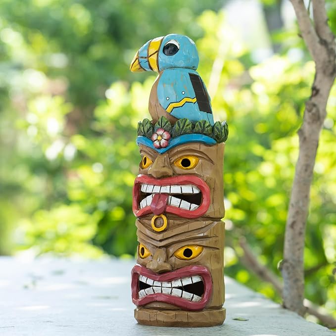 Tiki Totem Pole-Solar Tiki Statue Head Decor - 12.32 inch Tall Tiki Decorations for Tiki Bar Outdoor Patio Balcony Yard Backyard-VerdiqueGarden
