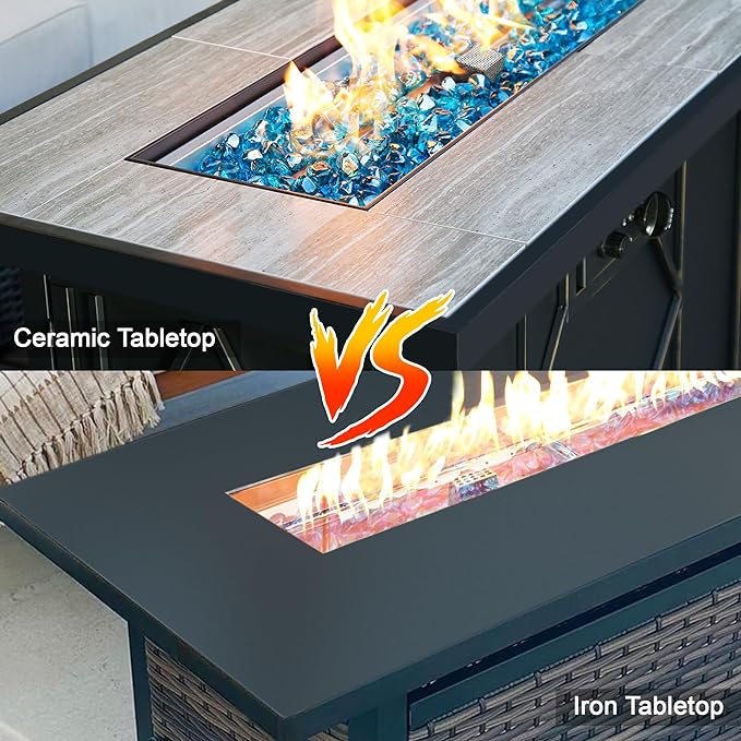 BALI OUTDOORS Fire Pit Table Propane Gas Firepit Rectangular Fire Table 42In 60,000 BTU for Outside Patio Backyard Deck Balcony-VerdiqueGarden