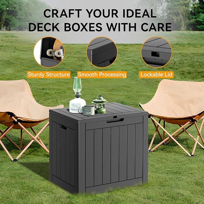 KAMABOKO Deck Box, 32 Gallon Resin Indoor and Outdoor Storage Boxes Waterproof for Garden Tools, Pool Accessories Storage Bench, Patio Furniture and Cushions with Lockable Lid, Black-VerdiqueGarden