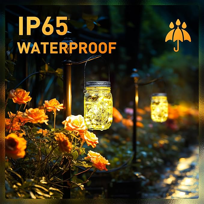 GIGALUMI Solar Mason Jar Lights, 12 Pack 30 Led String Fairy Lights Garden Lights Outdoor Waterproof Metal Lid Hanging Solar Lanterns for Outdoor, Garden, Patio, Lawn, Balcony Decoration-VerdiqueGarden