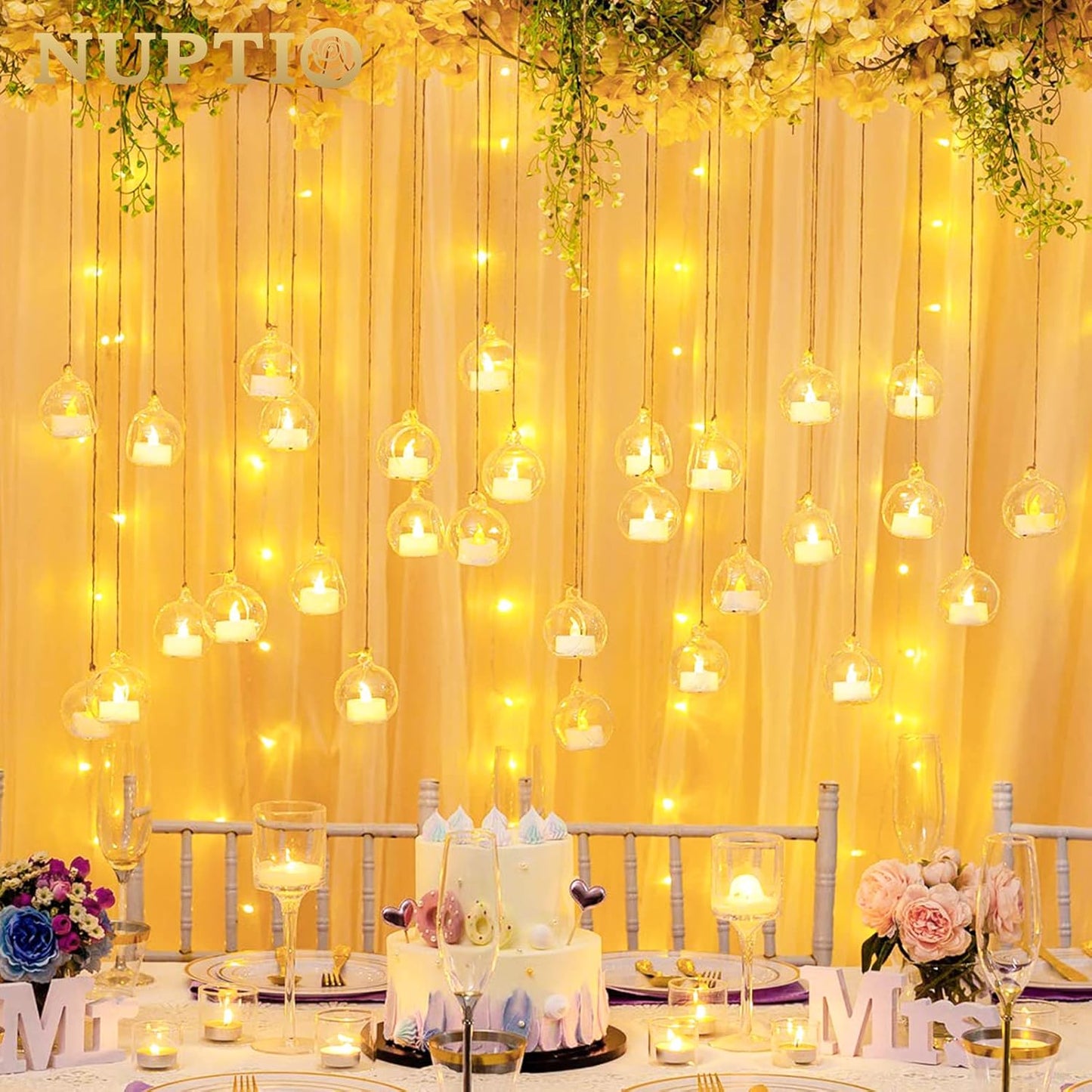 NUPTIO Mini Hanging Glass Tealight Globe Candle Holder with LED Candle, 2.36 Inches Diameter, Wedding Party Tree Decoration (36 Pcs)-VerdiqueGarden
