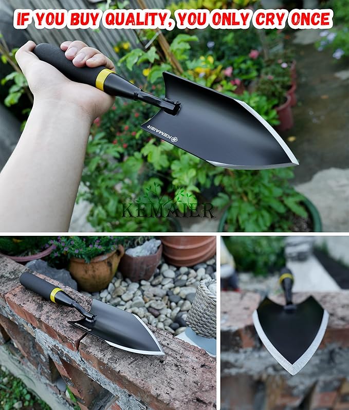 Garden Shovel - Heavy Duty Gardening Hand Trowel, Carbon Steel Garden Trowel with Rubberized Handle, Trowel Garden Tool for Diligent Farmer Soil Planting Digging Transplanting-VerdiqueGarden