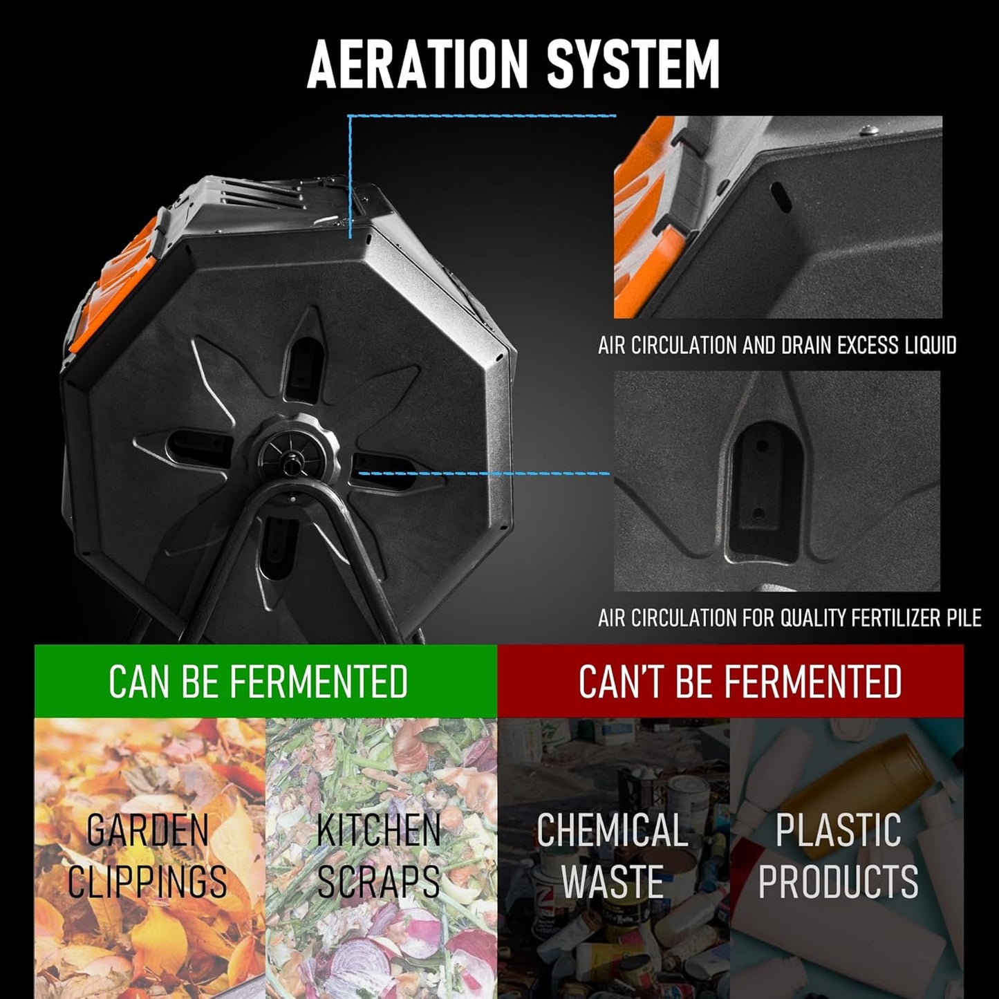 Hourleey Compost Bin Outdoor, 43 Gallon Dual Chamber Tumbling Composting Bin with Sliding Doors, Tumbler Rotating Batch Composter Bin for Garden Kitchen Yard-VerdiqueGarden