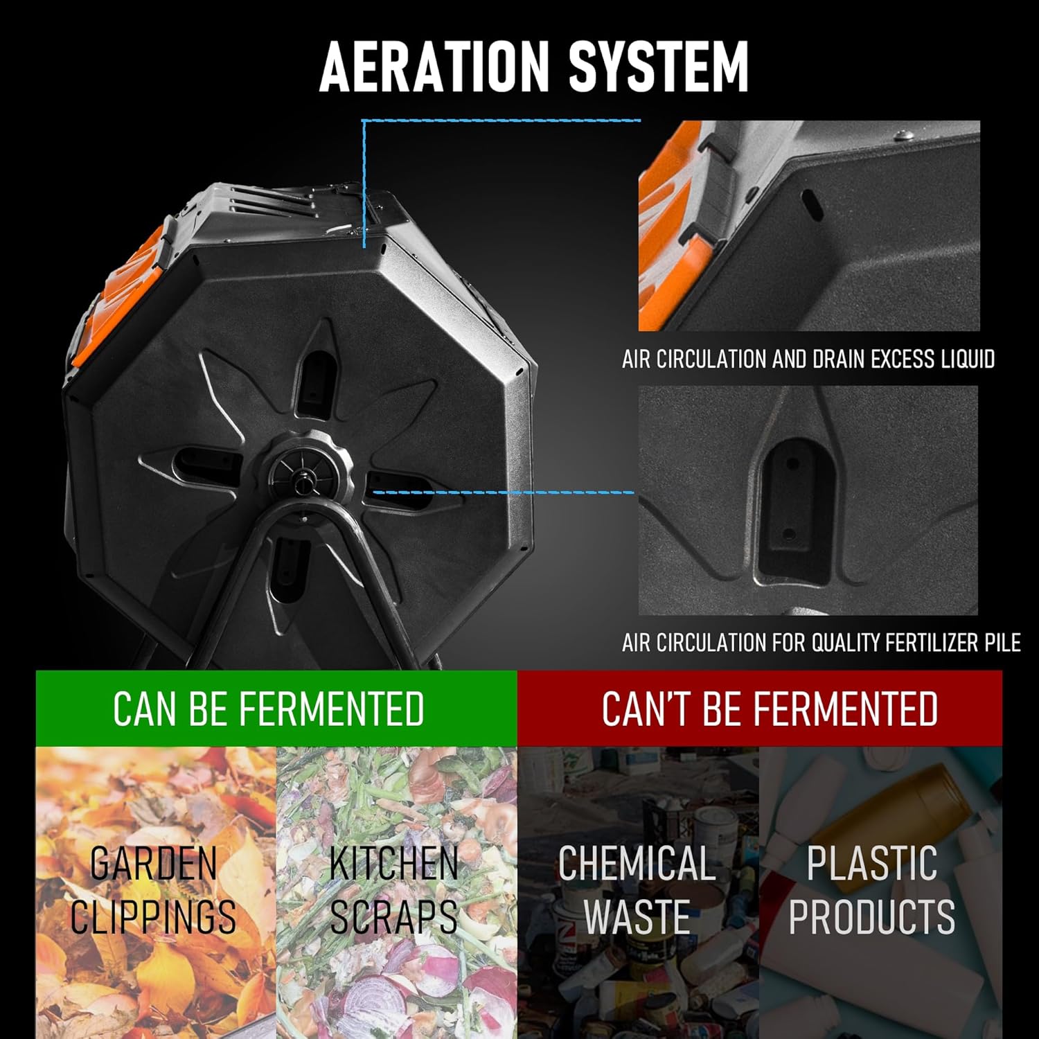 Hourleey Compost Bin Outdoor, 43 Gallon Dual Chamber Tumbling Composting Bin with Sliding Doors, Tumbler Rotating Batch Composter Bin for Garden Kitchen Yard-VerdiqueGarden