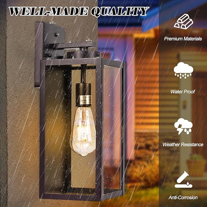 Oil-Rubbed Bronze Dusk to Dawn Outdoor Wall Light, Large 16" Exterior Wall Lantern Waterproof, Brown Farmhouse Porch Sconce, Modern Wall-Mounted Outside Light Fixture for House Garage, Patio Lamp-VerdiqueGarden