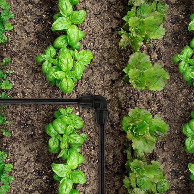 1/4 Inch Drip Irrigation Elbow Fittings, 25 Pieces 1/4'' Drip Line Barbed Locked Elbow Connectors for 1/4 Inch Irrigation Tubing Anti-leak 90 Degree Elbow for Garden Drip Sprinkler Systems-VerdiqueGarden