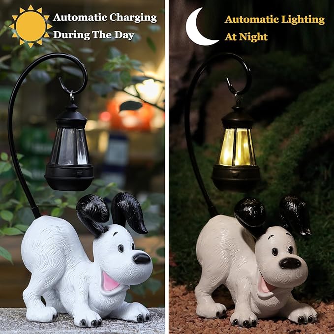 Laughing Dog Figurine with Solar-Powered LED Light 15.9 Inches Tall Perfect for Gift Garden Decor or Housewarming for Dog Lovers White-VerdiqueGarden
