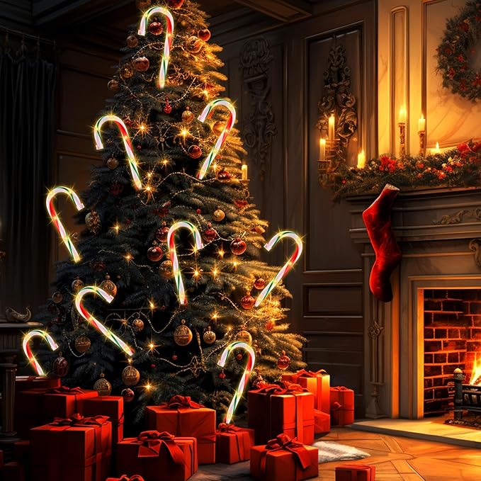 10" Christmas Candy Cane Pathway Lights, Set of 10 Pack Christmas Outdoor Decorations Candy Cane Lights Red & Green-VerdiqueGarden