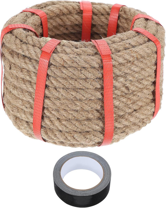 MECCANIXITY Jute Rope 0.6 Inch x 44ft, Thick Twine Rope Ropes Braided Jute Twine Natural Brown Burlap Cord String Heavy Twisted with Tape for Decorative Crafts Railing Swing Tug of War-VerdiqueGarden