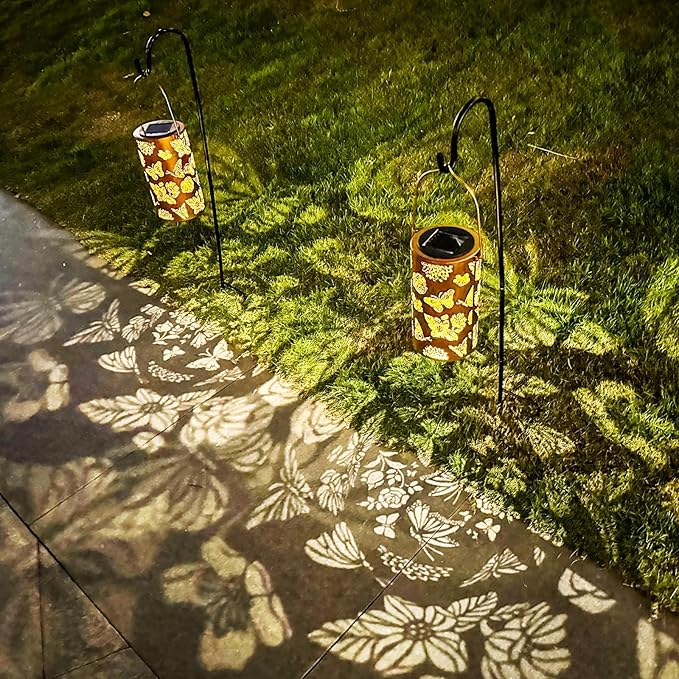 4 Pack Butterfly Solar Lanterns Outdoor Hanging Lantern Lights, Flower Pattern Waterproof LED Garden Decorative Light for Patio Yard Pathway Lawn Front Porch Tree-VerdiqueGarden