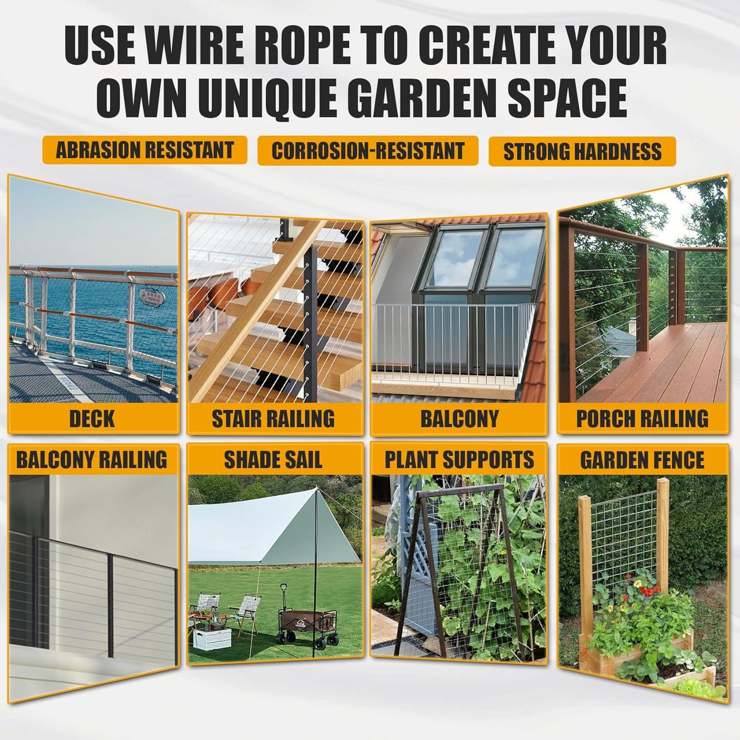 600FT 1/8" Stainless Steel Cable Wire Rope with Cutter, Cable for Deck Railing, 1800 lb Breaking Strength 7x7 Strands, T316 Aircraft Cable for Stair, Fence, Porch-VerdiqueGarden