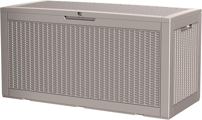 100 Gallon Storage Box, Waterproof Resin Deck Box with Hydraulic Piston Design, Lockable Storage Bench for Package Delivery, Storage Bin for Patio Cushions, Garden Tools, Grey-VerdiqueGarden