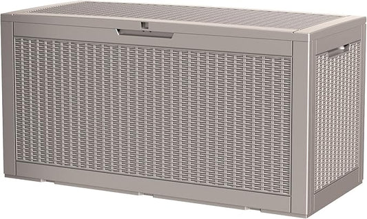 100 Gallon Storage Box, Waterproof Resin Deck Box with Hydraulic Piston Design, Lockable Storage Bench for Package Delivery, Storage Bin for Patio Cushions, Garden Tools, Grey-VerdiqueGarden