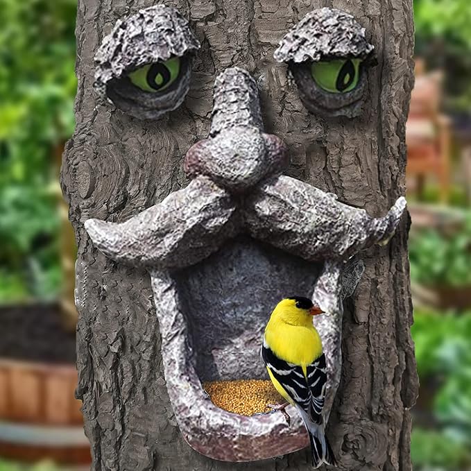 Tree Face Bird Feeder,Tree Faces Decor Outdoor,Old Man with Glowing Eyes in Dark,Wild Bird Feeder,Tree Yard Art Sculpture,Whimsical Garden Spring Decor-VerdiqueGarden
