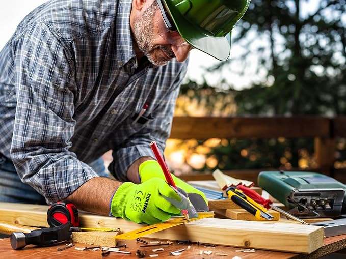 DULFINE Safety Work Gloves for Men PU Coated 12 Pairs Bulk Pack,Hi-Vis Yellow Seamless Knit Glove with thin Polyurethane Coated Smooth Grip on Palm & Fingers,Ideal for General Duty Work (Extra Large)-VerdiqueGarden