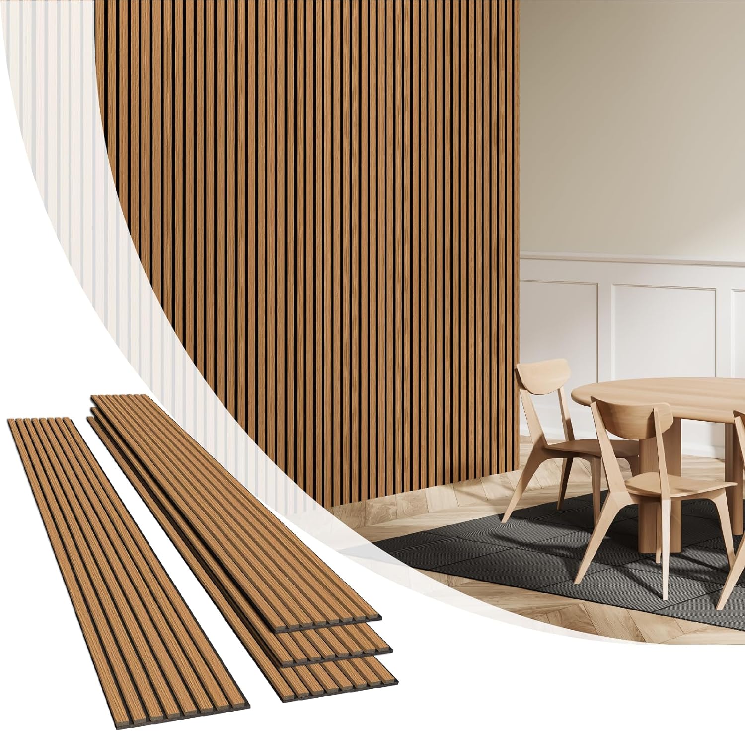 Olanglab Wood Slat Wall Panels 4 Pack, Wooden Acoustic Wall Panels, 94.5"x12.6" Each 3D Wall Panels for Interior Wall Decor (Cherry Toned-Extendo Trio)-VerdiqueGarden