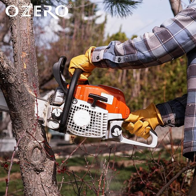 OZERO Flex Grip Leather Work Gloves Stretchable Wrist Tough Cowhide Working Glove 1 Pair (Gold, X-Large)-VerdiqueGarden