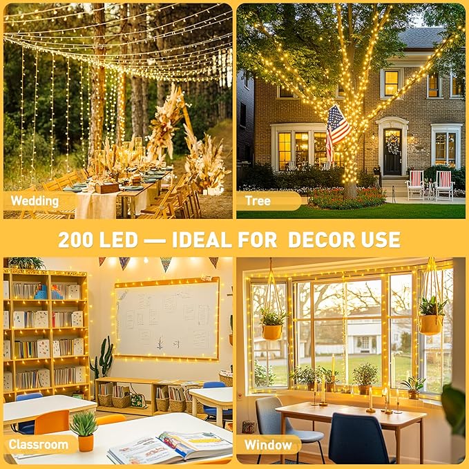 JMEXSUSS 200 LED String Lights Indoor Outdoor Clear Wire, Connectable Warm White Christmas String Lights for Bedroom, 66 Ft Twinkle Fairy String Lights Plug in for Home Wedding Tree Yard Patio Spring-VerdiqueGarden