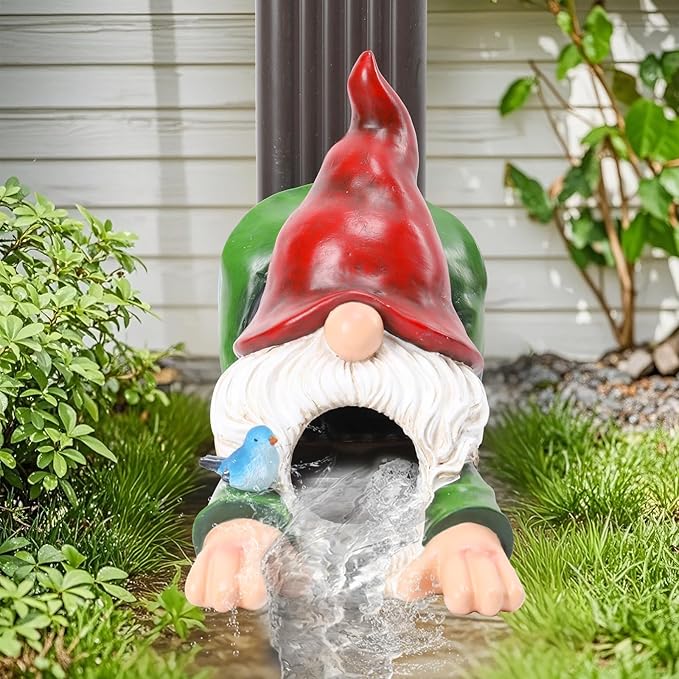 WONDER GARDEN Gnome Gutter Downspout Extensions - 3'' x 4'' Decorative Downspout Extender Diverter, Outdoor Splash Block Sculpture Garden Decor, Waterproof Gutter Guard for Lawn, Garden, Lawn-VerdiqueGarden
