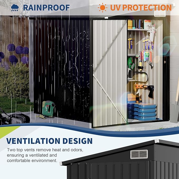 4x8 FT Metal Outdoor Lean to Storage Shed, Lean to Garden Shed Utility Tool Shed, Heavy-Duty Outdoor Metal Wall Side Storage Sheds-VerdiqueGarden