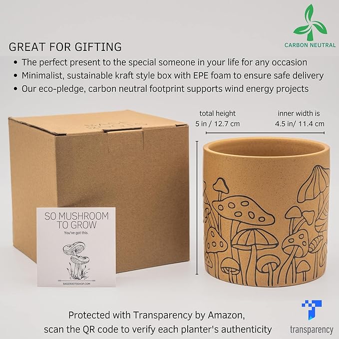 BASE ROOTS Mushroom Planter, Speckled Terracotta, Indoor/Outdoor, Holds Small Plants-VerdiqueGarden