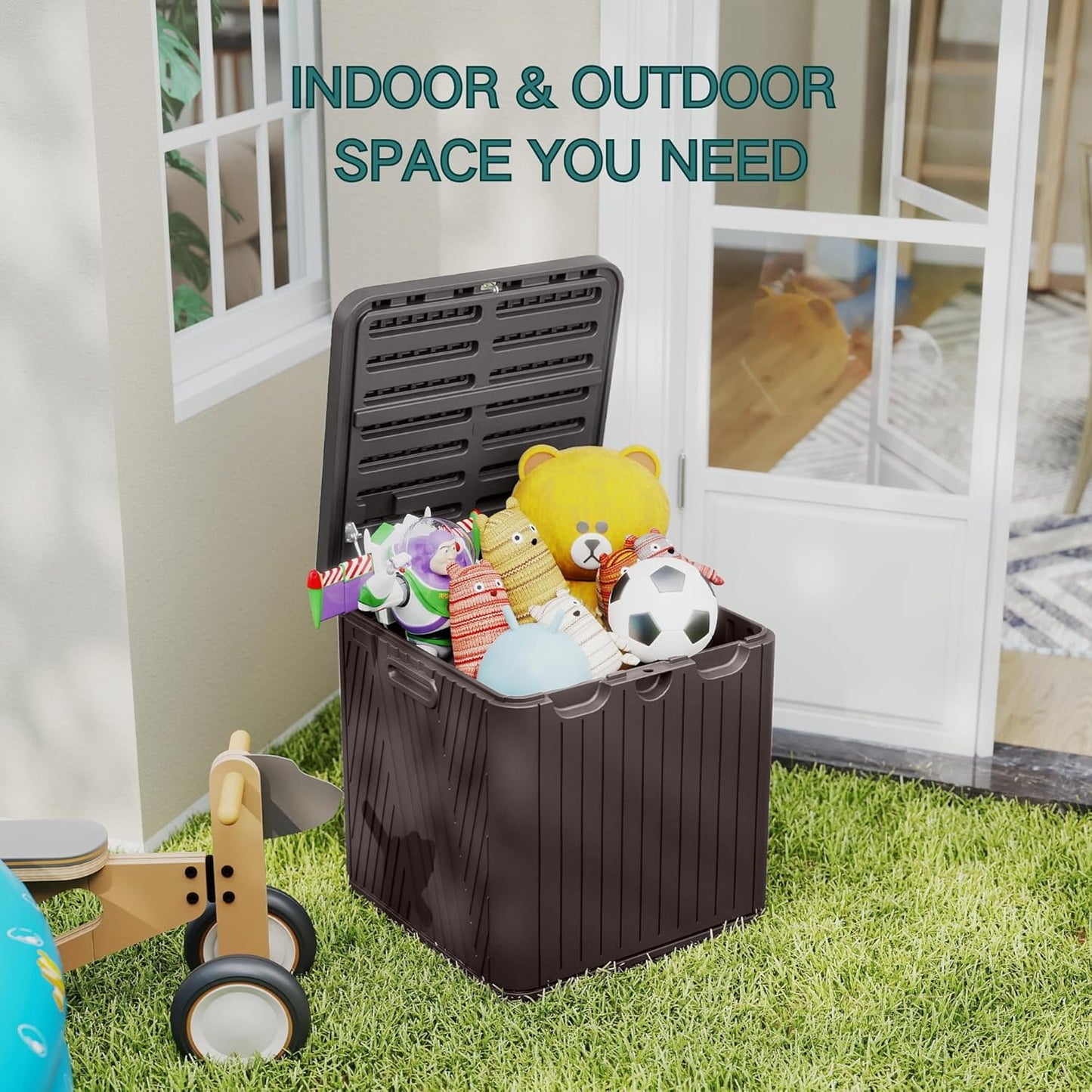 Kingdura 60 Gallon Outdoor Storage Box, Waterproof Resin Deck Box for Indoor and Outdoor Use, Lockable Storage Container for Patio Furniture Cushions Garden Tools (Coffee, 60 Gallon)-VerdiqueGarden