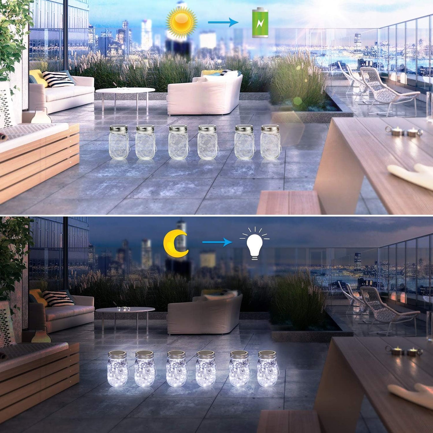 Mlambert Mason Jar Solar Lights 30 LEDs, 6 Pack Hanging Solar Lanterns Outdoor, Waterproof Fairy Lights Outdoor Lanterns for Patio Garden, Cool White-VerdiqueGarden