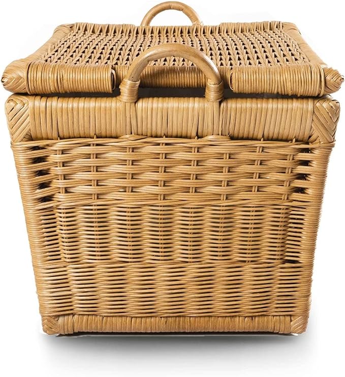 The Basket Lady Lift-Off Lid Wicker Storage Basket, Medium, 20 in L x 15 in W x 14 in H, Sandstone-VerdiqueGarden