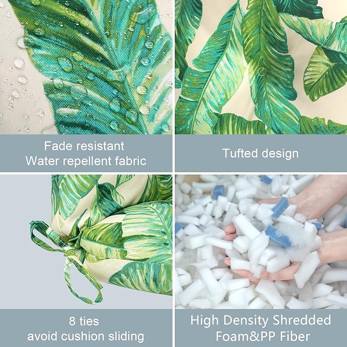 LVTXIII Outdoor Adirondack Chair Cushions, L44” x W22” x H4 Patio Tufted High Back Cushions, Seasonal Replacement Rocking Chair Cushion for Home Garden Furnitue, Set of 2, Swaying Palms Capri-VerdiqueGarden